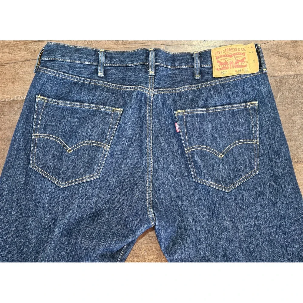 Levis 501 Original Fit Mens Dark Wash Indigo Straight Leg Jeans W38 L32